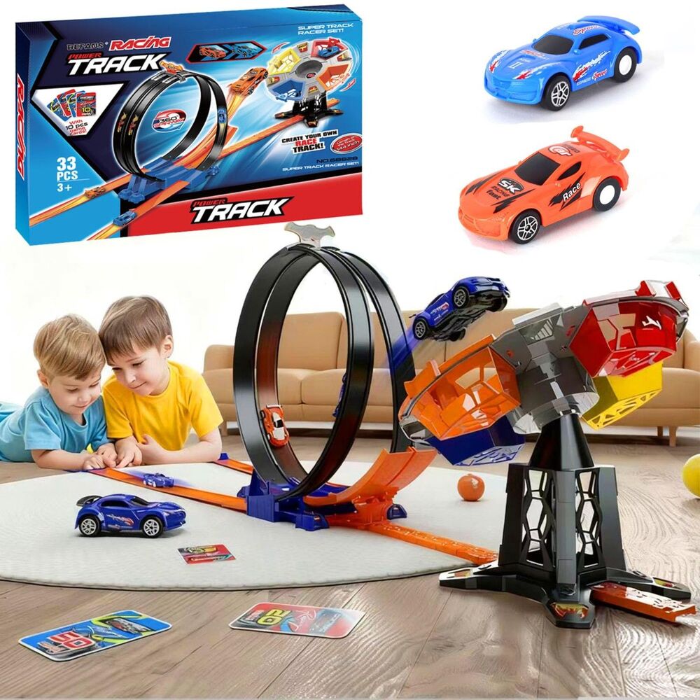 Befans Racing Power Track, Two-Player Car Race Track Toy with 360 Loop